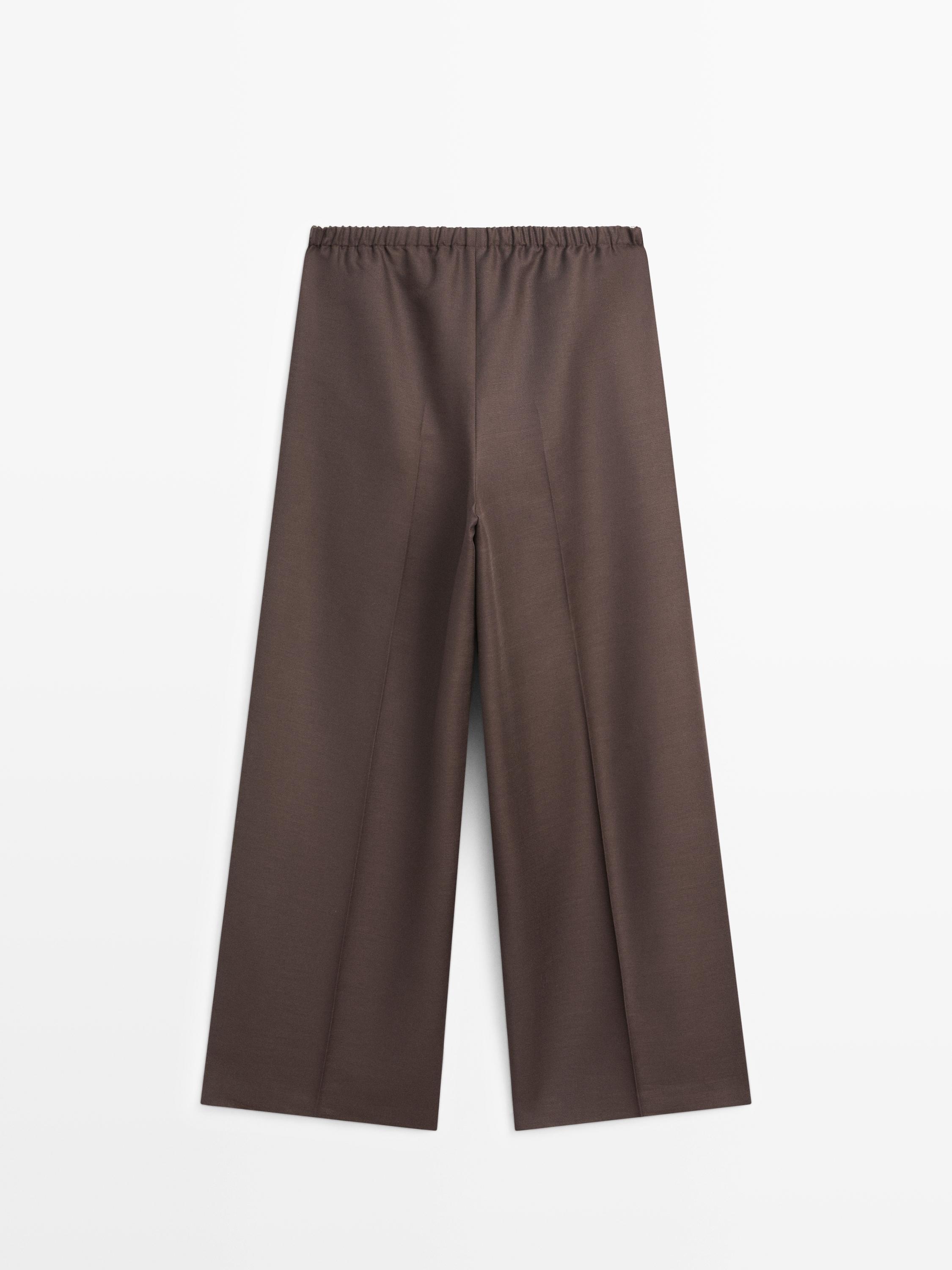 Wool blend contrast drawstring trousers